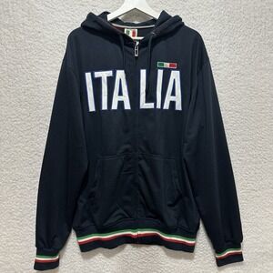 ITALIA Mens Jacket EU Size 3XL Black Full Zip Hooded Sweatshirt Pouch Pocket NWT